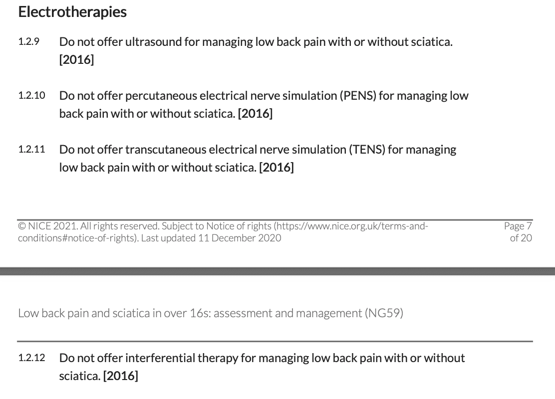 NICE low back pain guideline